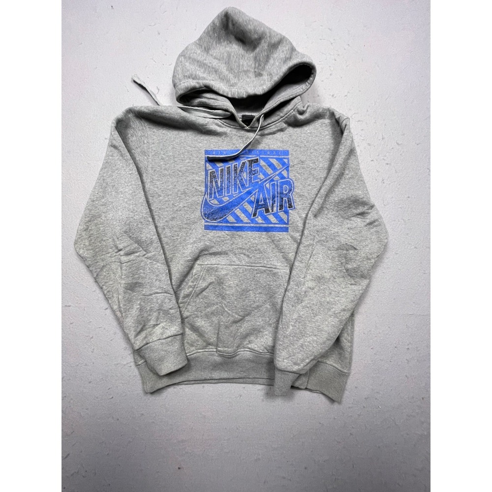 Nike Air Original Hoodie Mens Medium Gray Blue Graphic Fleece Sweatshirt Good